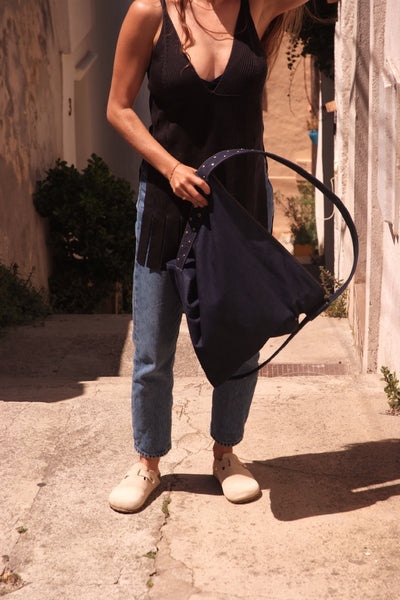 Denim Stud Shopper Bag